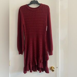 Sweater dress, by Crystal doll. Wine color, brand new with tags. Size jr large